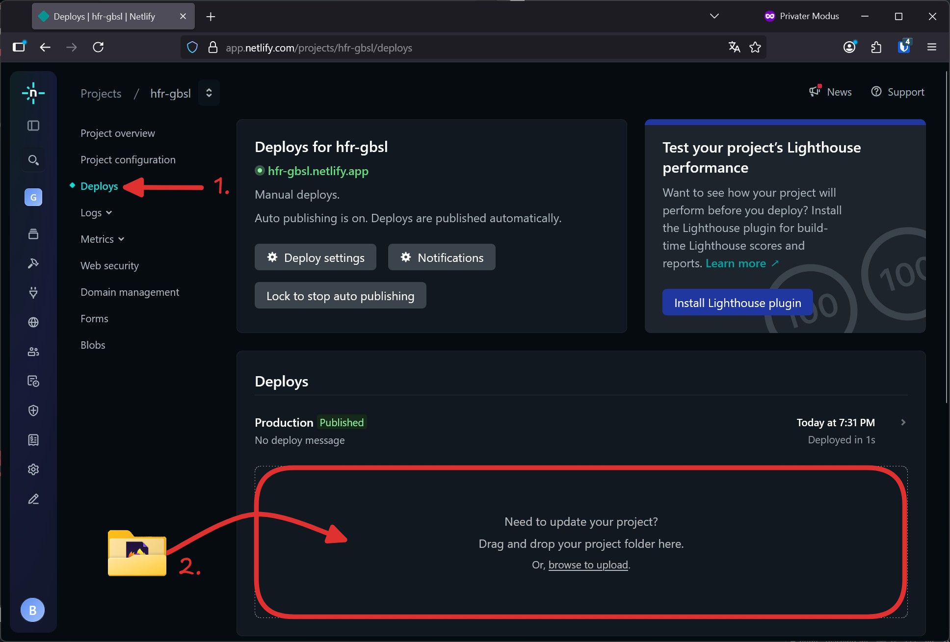 Bei Konfiguration &gt; Deploys &gt; Update