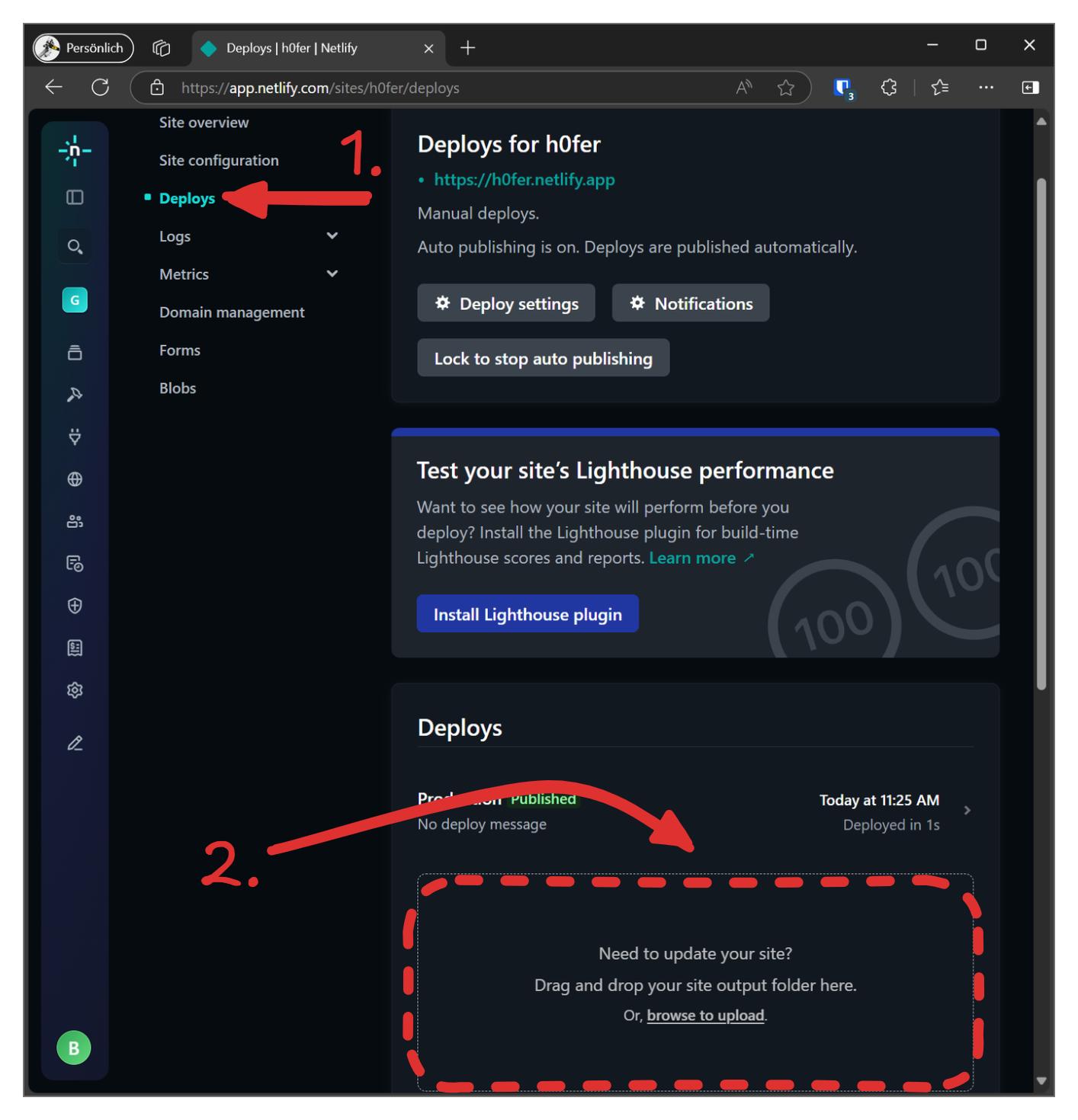 Bei Konfiguration &gt; Deploys &gt; Update